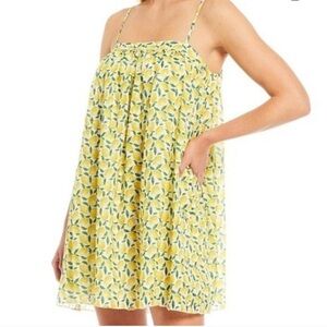 Gianni Bini Cottagecore Retro Indie Babydoll Lemon Print Mini Dress Sz XL